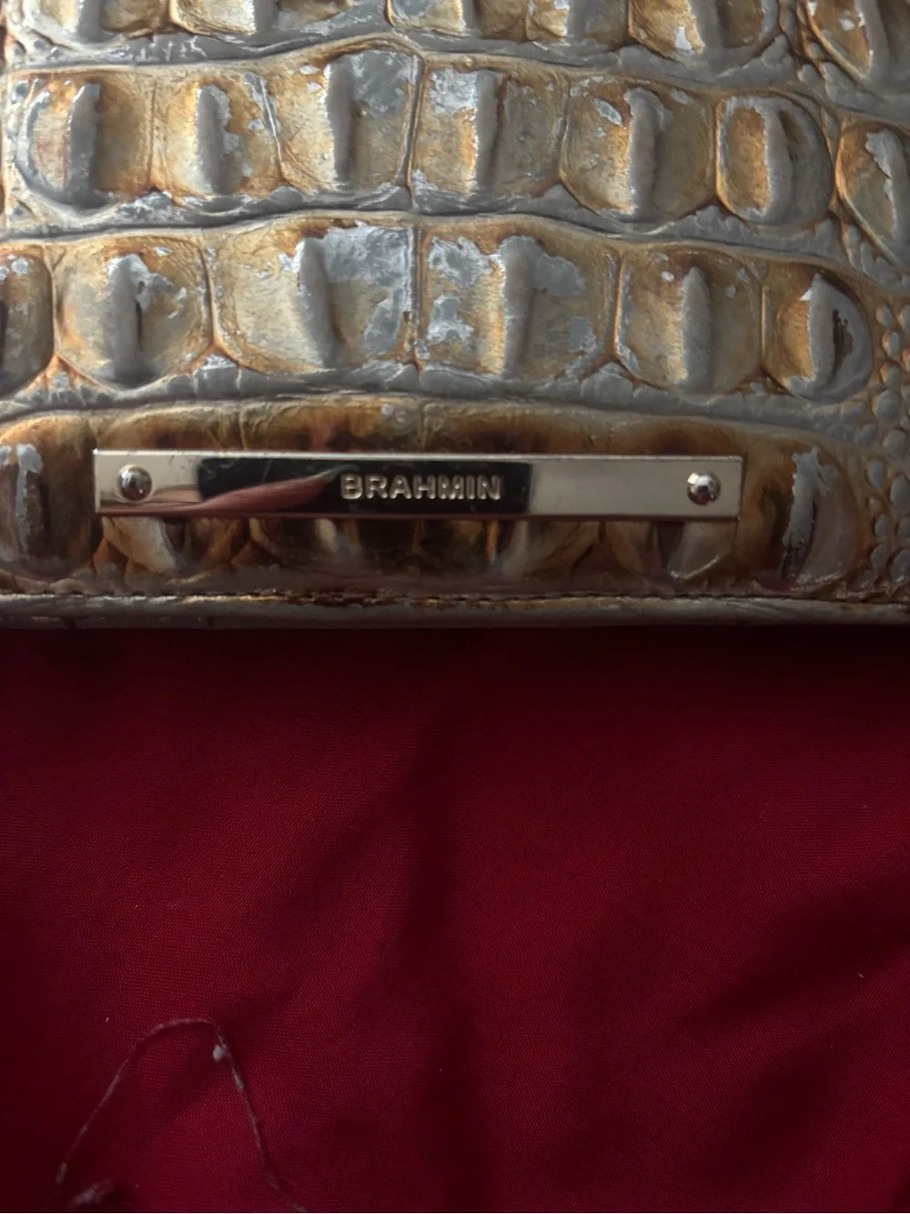 Brahmin Metallic Croc-Embossed Continental Wallet - Silver Gold